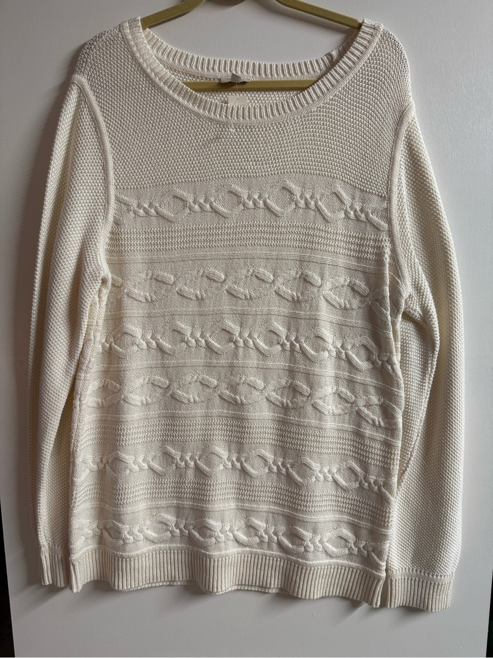 Talbots Cream Cable Stitch Scoop Neck Sweater